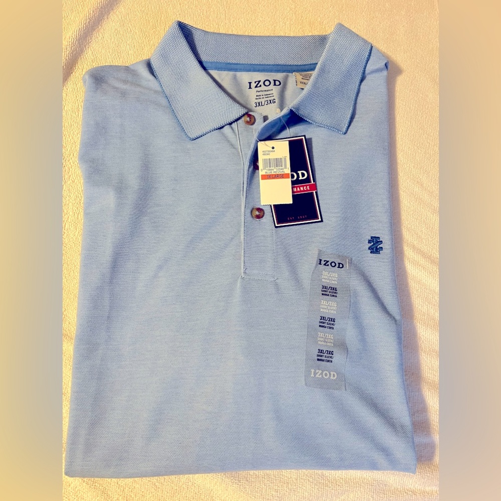 NWT Izod Mens 3XL short sleeve shirt, light blue